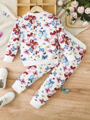Toddler Girls Floral Butterflies Sweatshirt & Sweat Pants Suit