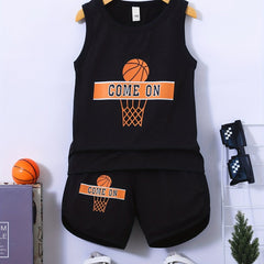 Boys Basketball Jersey Set Sleeveless Top & Shorts Quick Drying Tank