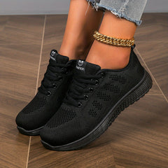 Women's Letter Patched Flying Woven Running Shoes Lace Up Sporty Walking Shoes