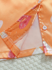 3pcs Heart Pattern Girl's Satin Pajamas Set Top & Cami & Pants