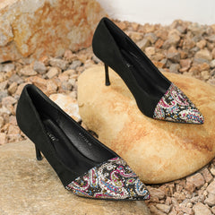 Women's Paisley Print Studded High Heels Dress Pumps