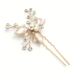 Alloy Leaf Shape Hairpin Inlaid Faux Pearl Crystal U shaped Hairpin