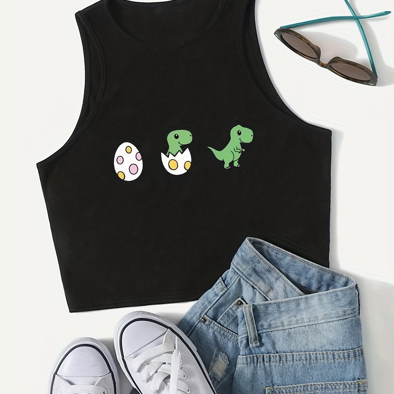 Dinosaur Print Crop Tank Top for Women