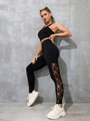 Yoga Pants with Phone Pocket and Lace Inserts