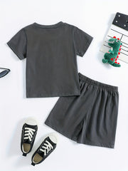 2pcs Dinosaur Print T shirt & Shorts Set For Boys Teen Summer