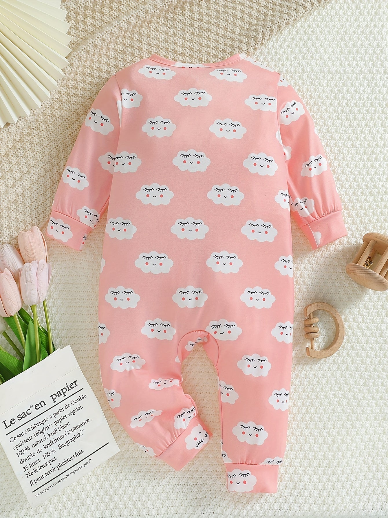 2pcs Baby Girls Clouds Print Bodysuit Set