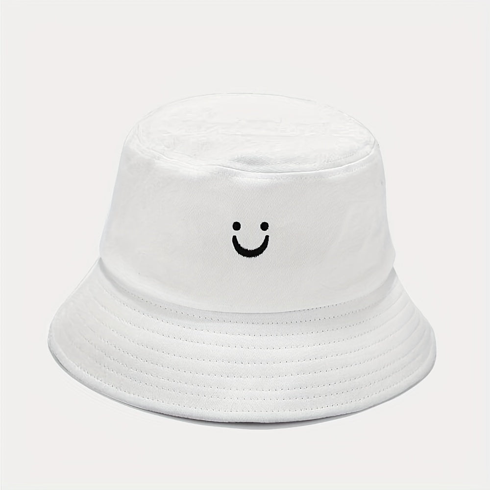 Smiling Face Embroidery Bucket Hat Lightweight Sunscreen Travel Beach Hats