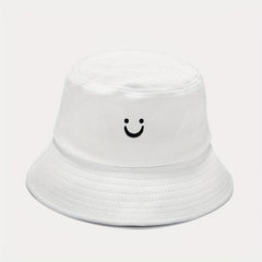 Smiling Face Embroidery Bucket Hat Lightweight Sunscreen Travel Beach Hats