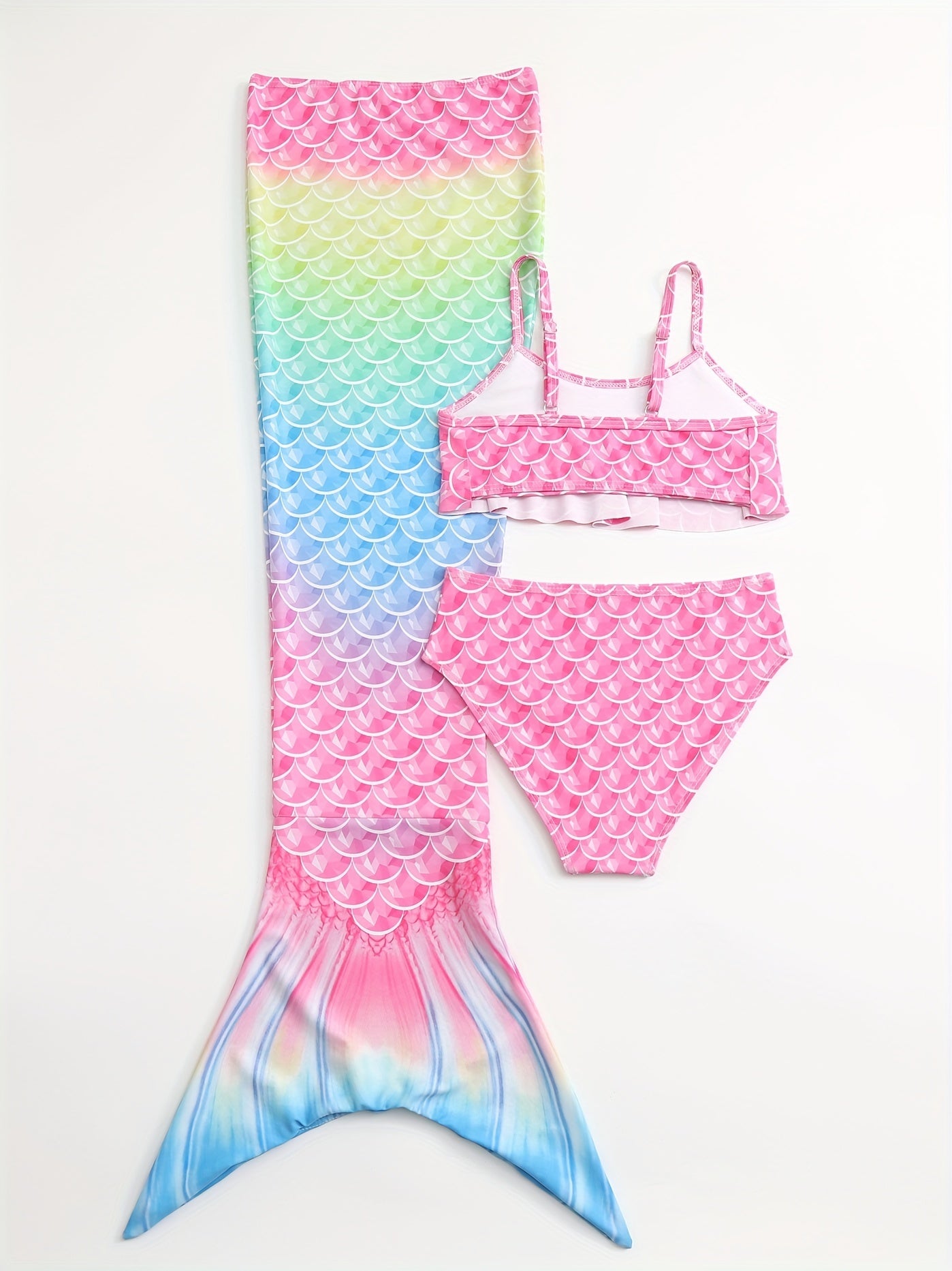 Toddler Girls Fish Scale Bikini Swimsuit Set Mermaid Tail Costume