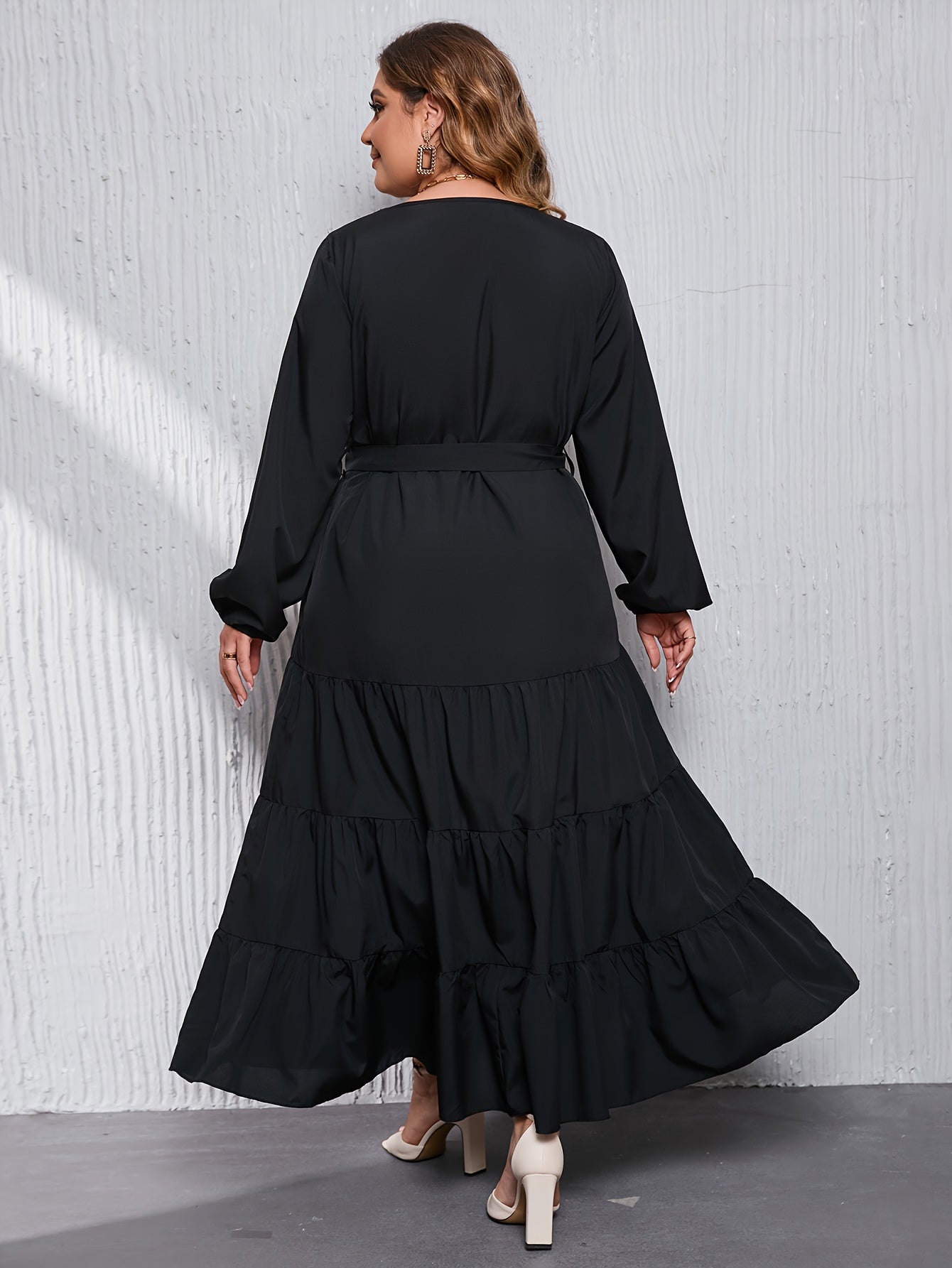 Abaya Dress Women's Plus Solid Lantern Sleeve Round Neck Smock Maxi