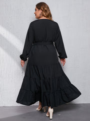 Abaya Dress Women's Plus Solid Lantern Sleeve Round Neck Smock Maxi