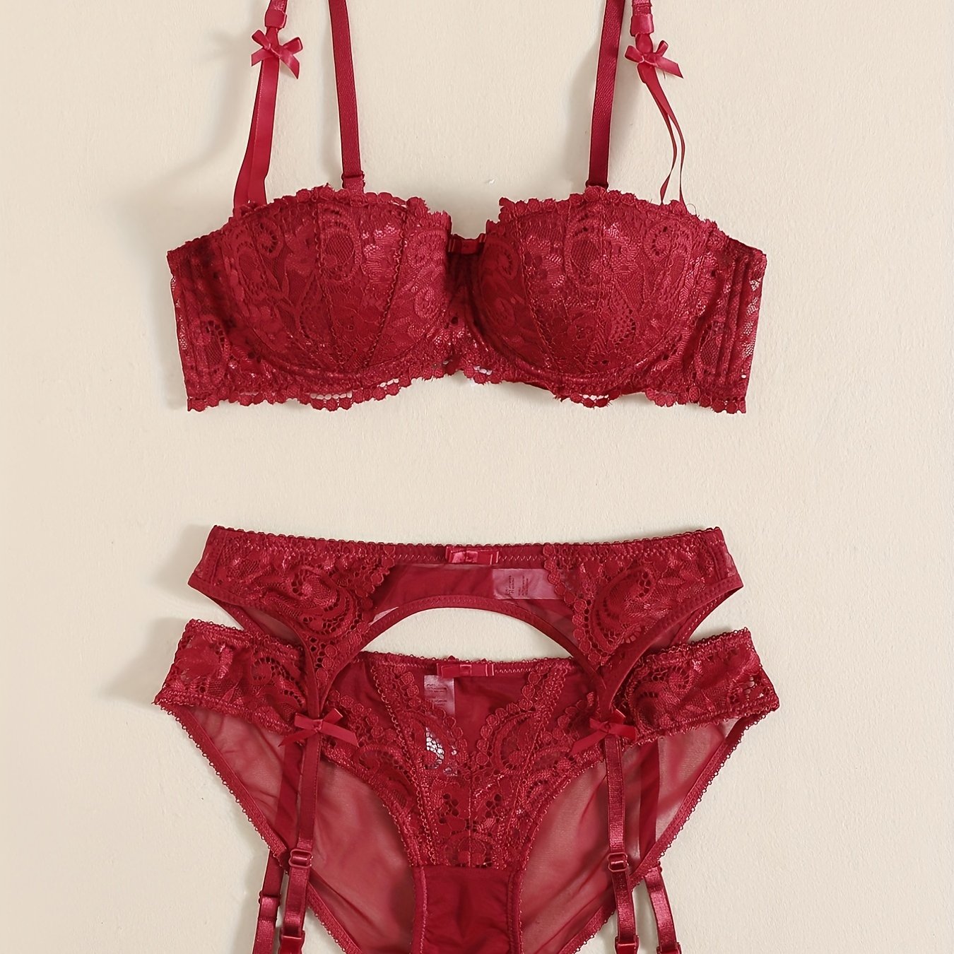 Floral Lace Push Up Balconette Bra & Bikini Panties Set