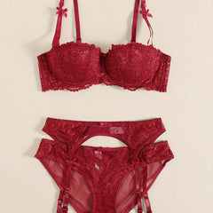 Floral Lace Push Up Balconette Bra & Bikini Panties Set