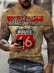 Motorcycle 3D Print Men's Retro Street Short Sleeve T Shirt