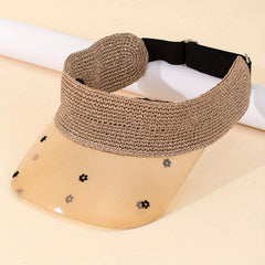 Raffia Visor Hat Flower Print Straw Sun Hat Summer Casual Beach Hats