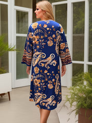 Women's Plus Tribal Print V Neck Long Sleeve Loose Casual Maxi Dress