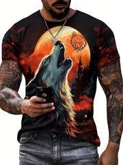 Men's Wolf & Red Moon Graphic T shirt Active Stretch Breathable 3D Print