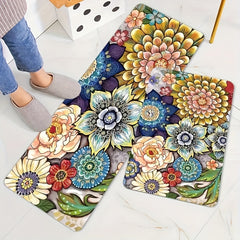 Floral Cushioned Anti Fatigue Kitchen Rug Set