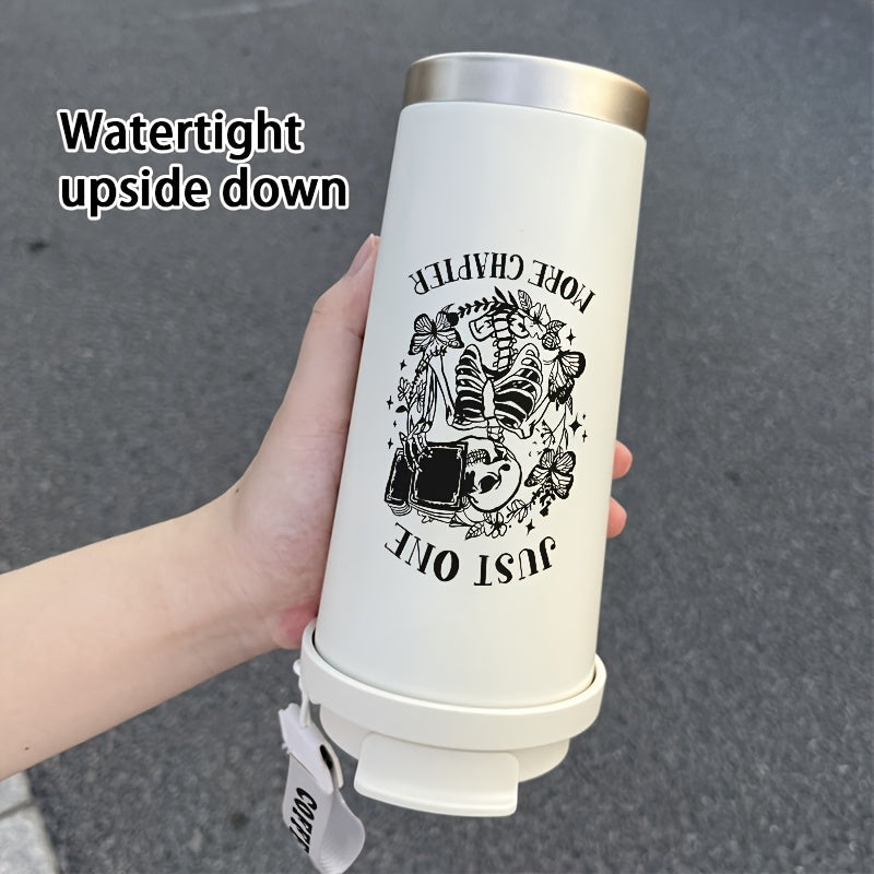 530ml Skeleton Coffee Cup Insulated Stainless Steel Dual Straws Hot & Cold