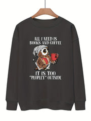 Owl & Letter Print Pullover Sweatshirt Casual Loose Long Sleeve Sweatshirt