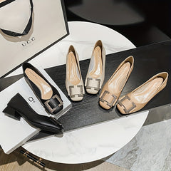 Chunky Heeled Pumps Square Toe High Heels Comfy Walking Shoes