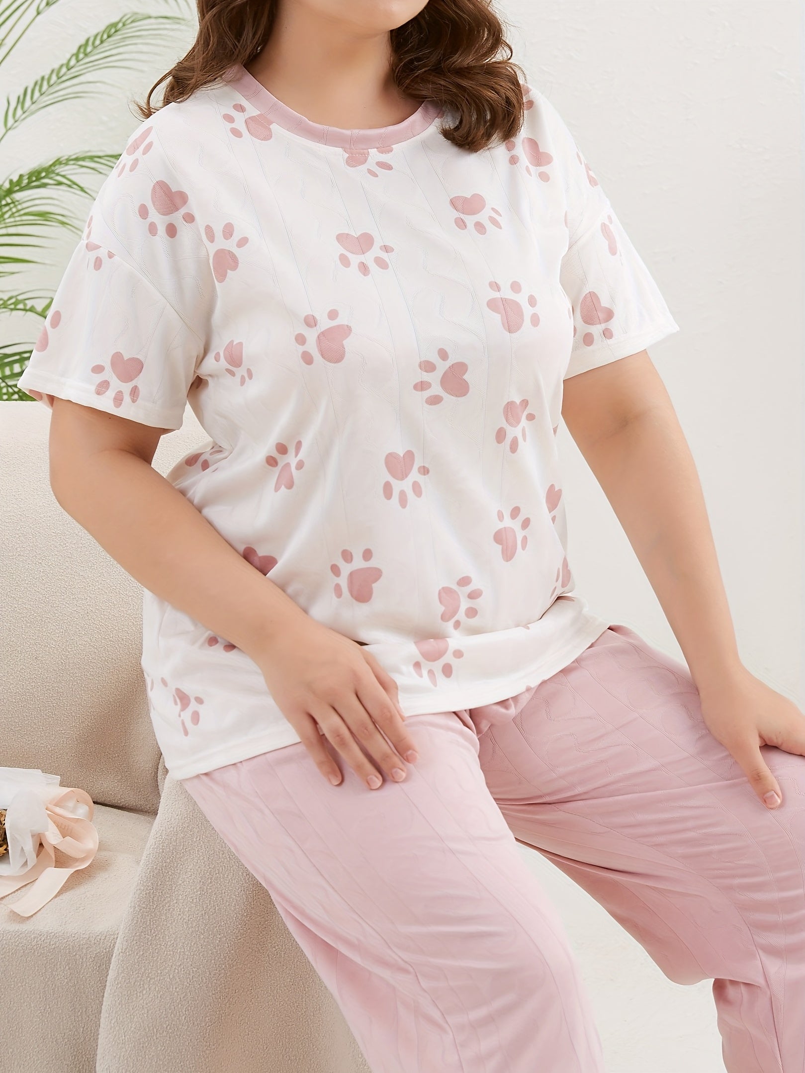 Paw Print Top & Jacquard Pants Pajama Set