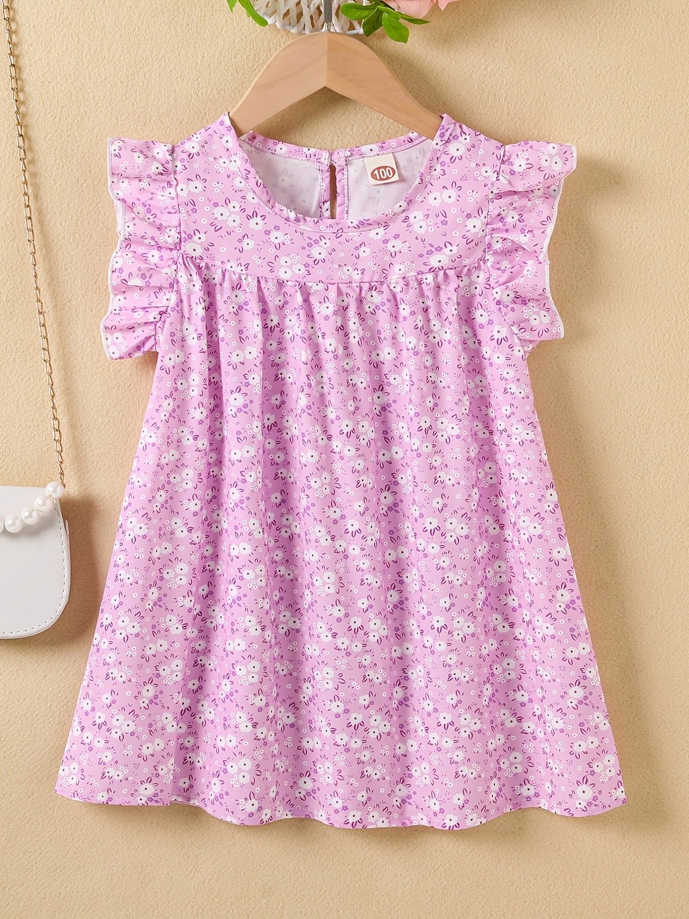 Girls Floral Dress Round Neck Sleeveless Ruffles Princess Dress Kids Summer Clot