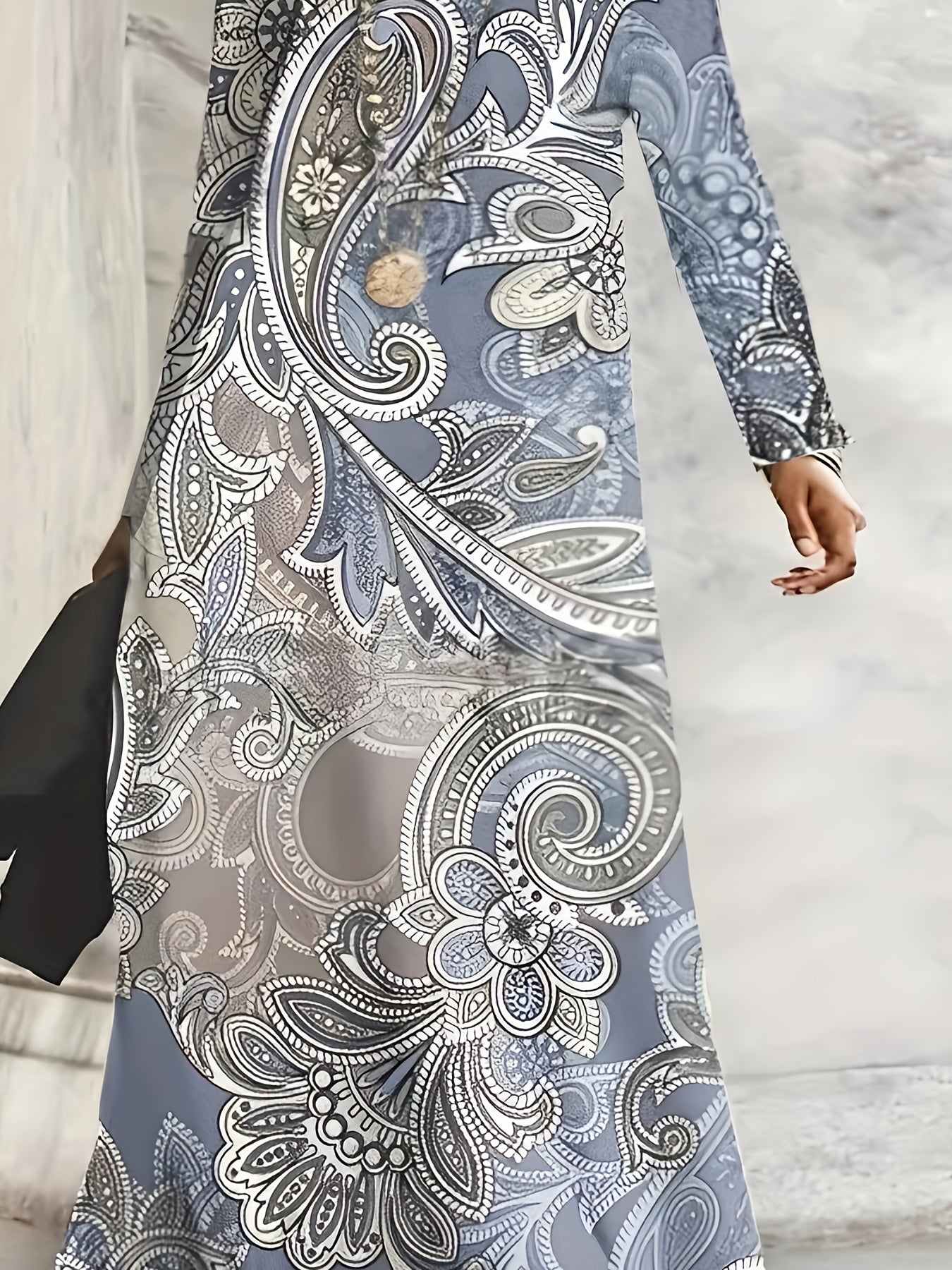 Boho Paisley Print Long Sleeve Maxi Dress