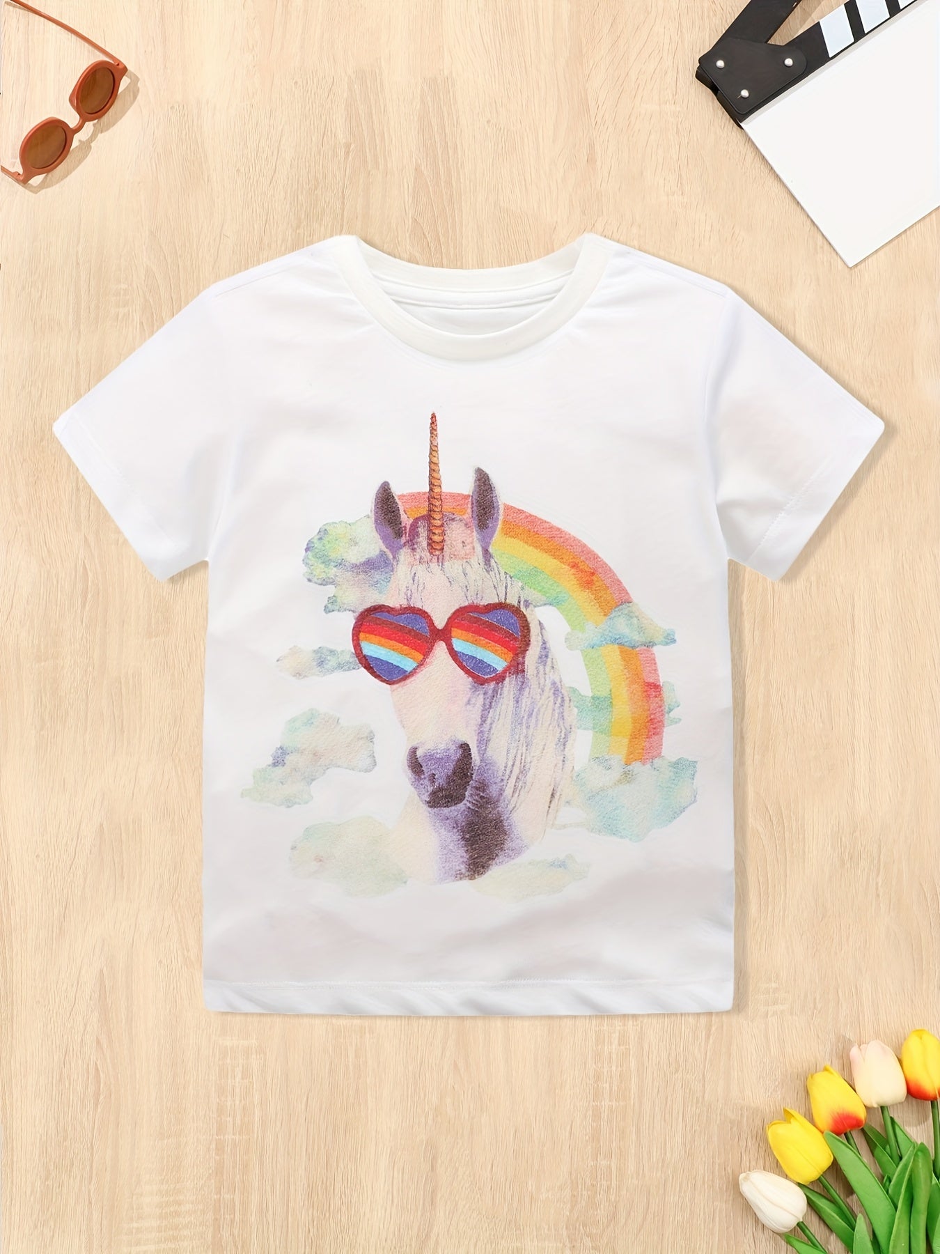 Girls Pony Print Short Sleeve T Shirt Crew Neck Summer Top For Kids