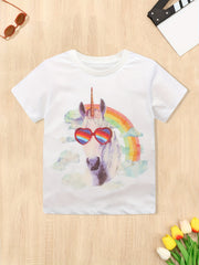 Girls Pony Print Short Sleeve T Shirt Crew Neck Summer Top For Kids