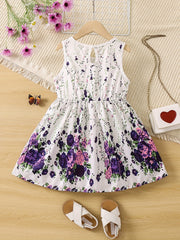 Girls' Rose And Butterfly Graphic Sleeveless Summer Dress