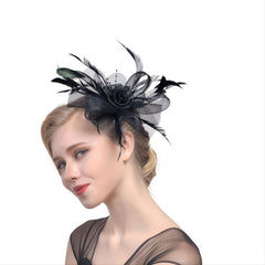 Feathers Hat Headband Mesh Ribbons Party Cocktail Women Tea Flower Bridal