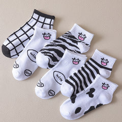 6 Pairs Cartoon Cow & Striped Ankle Socks Women's Stocking
