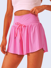 Women's High Waist Sports Shorts Drawstring Non slip Skort