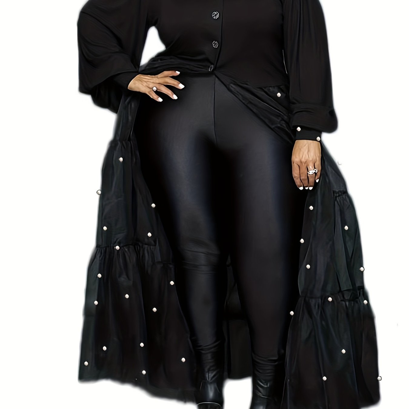 Rhinestone Button Front Maxi Dress