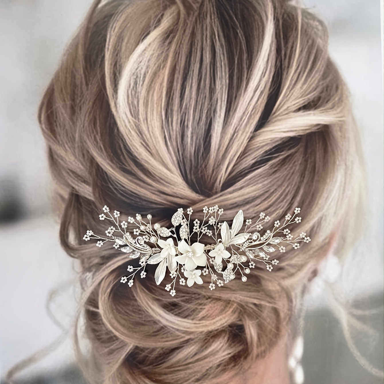 Rhinestone Flower Hair Comb Head Jewelry for Women