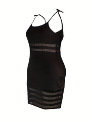 Sexy Bodycon Dress Women's Plus Semi Sheer Contrast Mesh Cami Bodycon