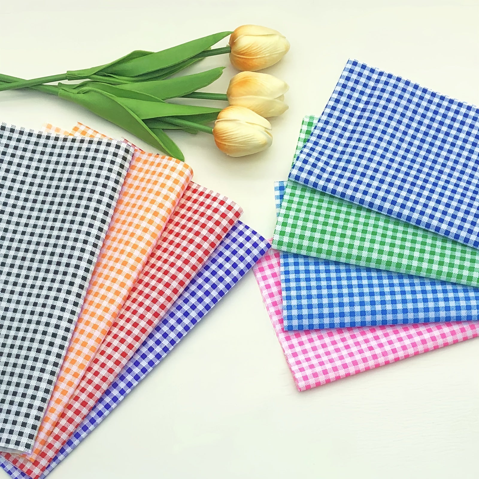 8pcs 24 Colorful Plaid Fabric Squares Pre Cut DIY Handicraft Sewing Apparel Craf