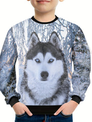 3D Winter Husky Pattern Sweatshirt For Kids Unisex Pullover