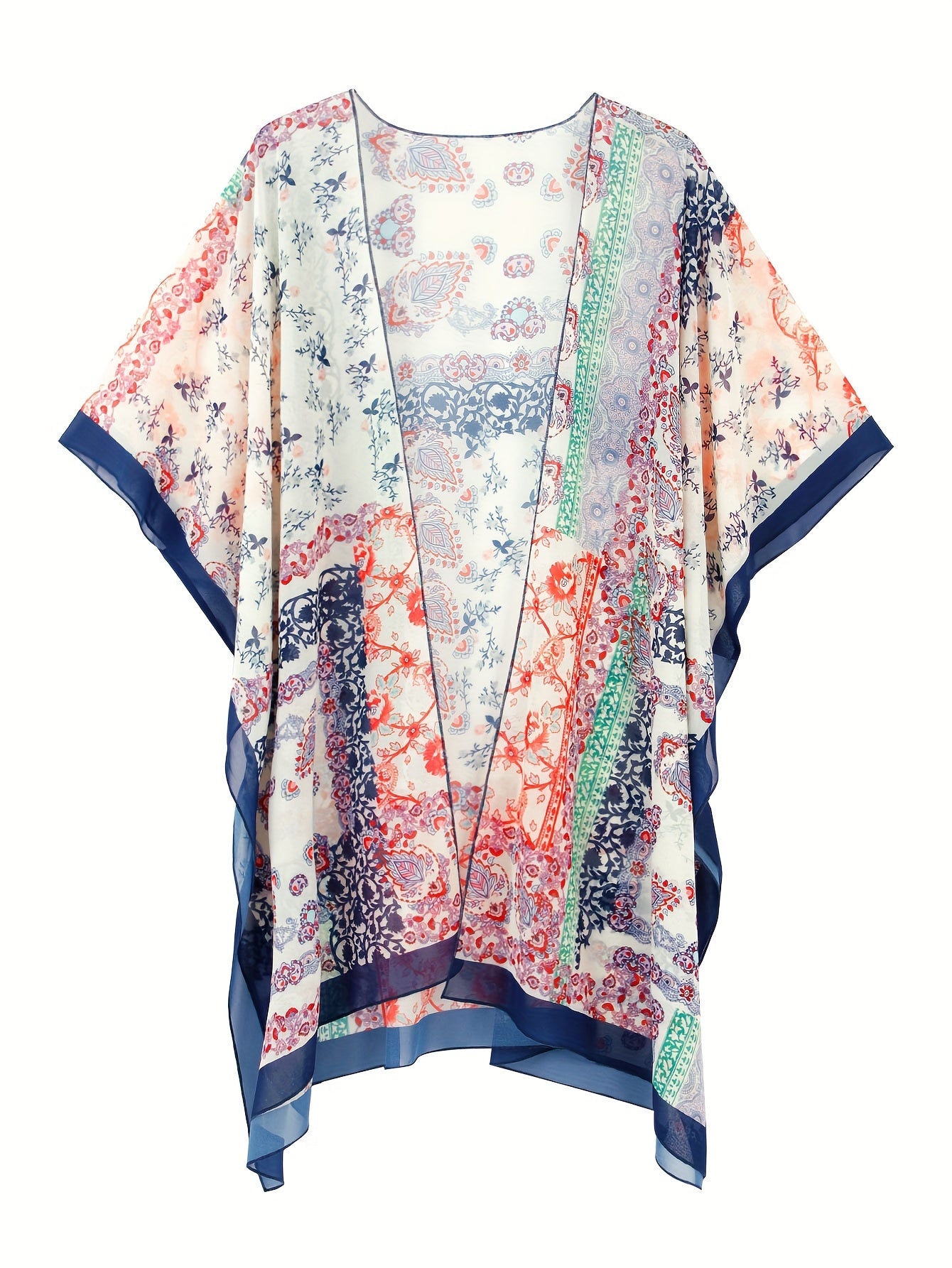 Scarf Print Batwing Sleeve Beach Kimono Cover Up