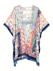 Scarf Print Batwing Sleeve Beach Kimono Cover Up