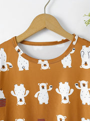 Boys Bear Print Pajama Set Tee Top & Pants Kids Loungewear 2pcs Set