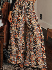 Colorblock Floral Print Wide Leg Trousers