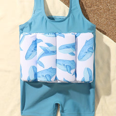 Boys Floating Swimwear Baby Cartoon Graphic Onesie Swimwear