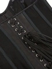Fishnet Corset Bustier Cut Out Lace Up Body Shaper Lingerie