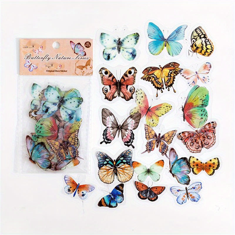 40pcs Butterfly Stickers Transparent Nature Scrapbook Supplies