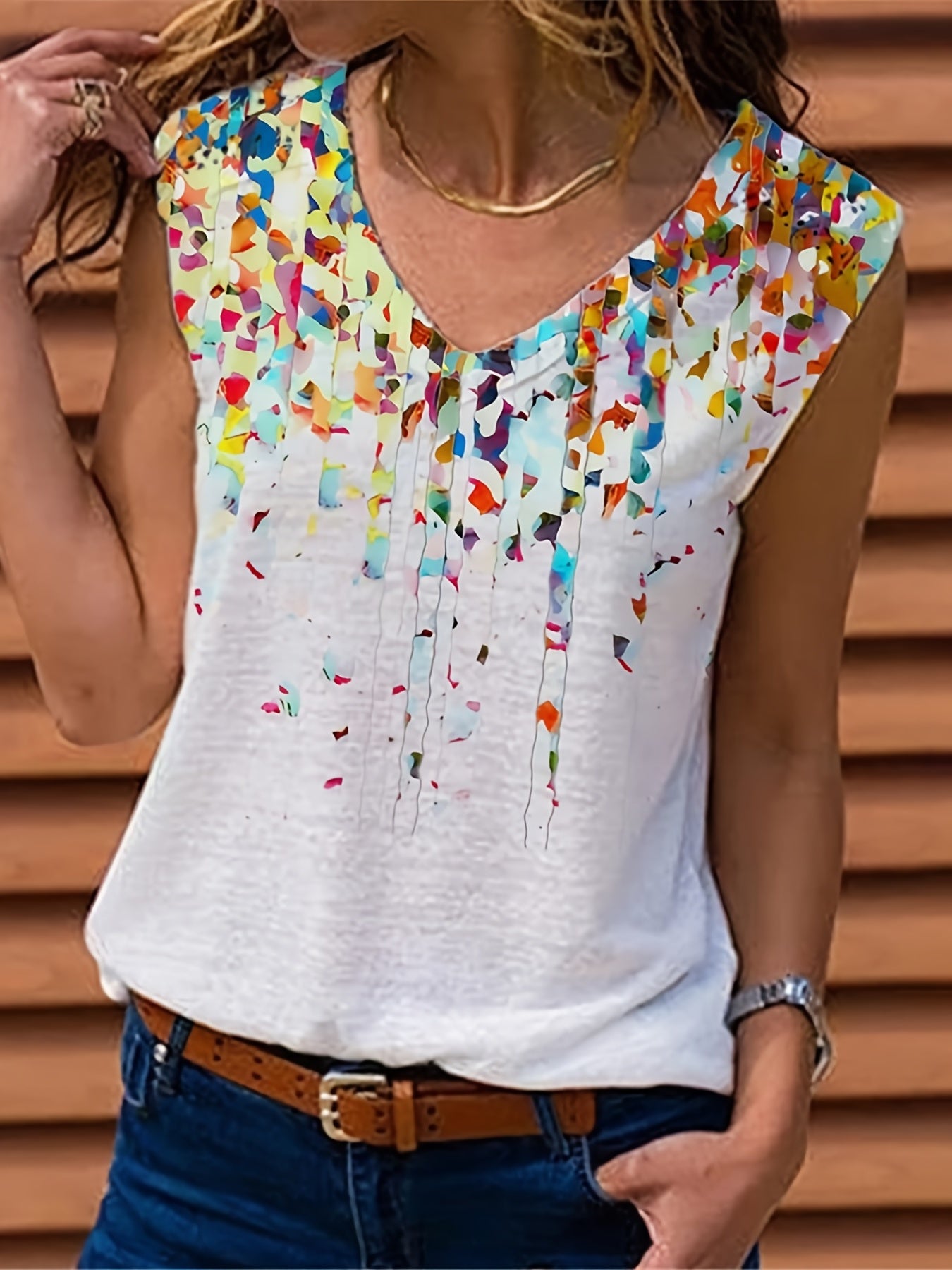 Colorful Graphic Tank Top V Neck Casual Top For Summer & Spring Women's Clothing