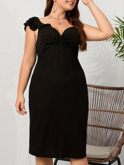 One Shoulder Layered Butterfly Sleeve Bodycon Midi Dress