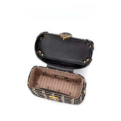 Vintage Plaid Leather Crossbody Bag Women Removable Strap Buckle Closure