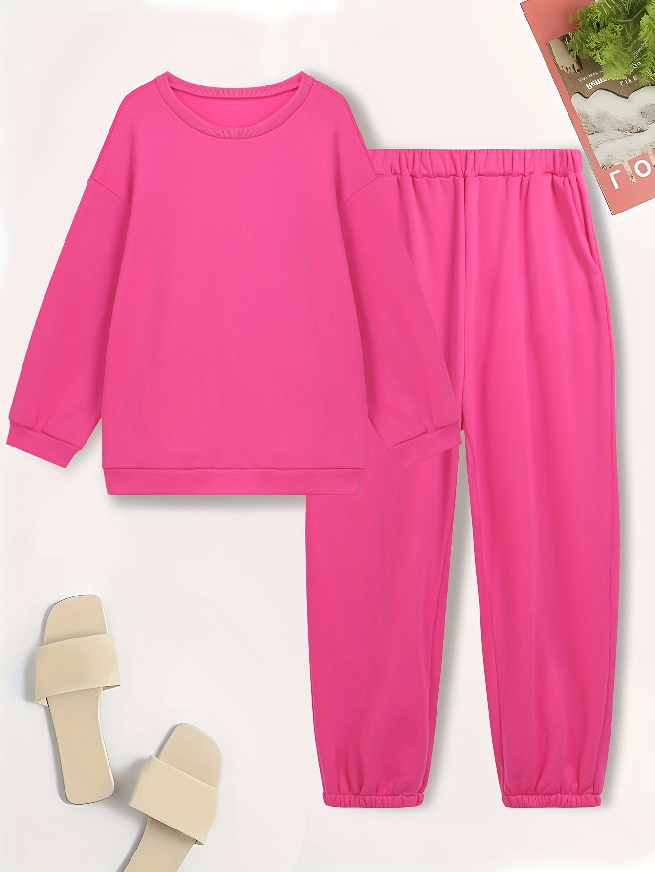 Women's Plus Solid Long Sleeve Sweatshirt & Pants Set